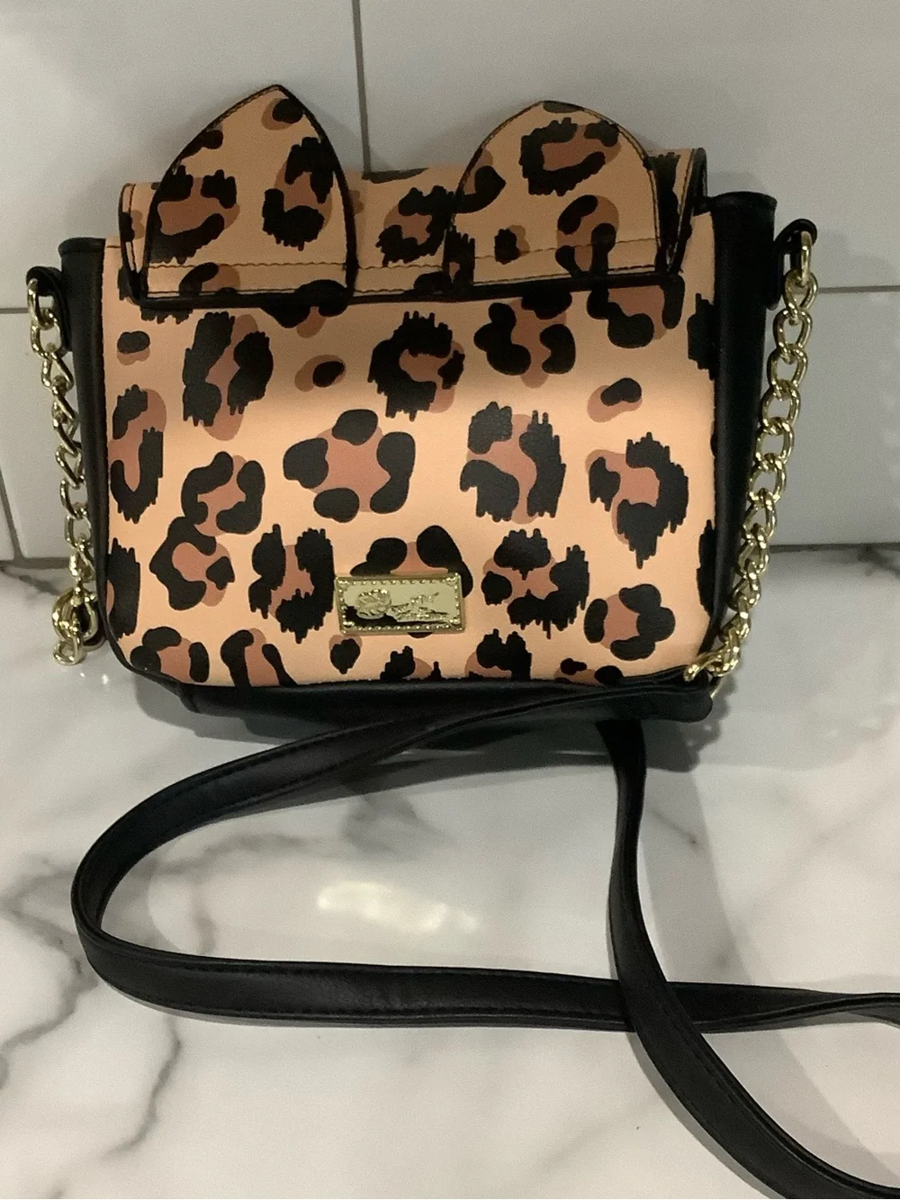 Betsey Johnson Leopard Cat Face Crossbody - Black and Tan